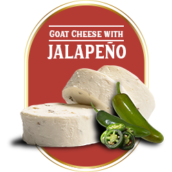 Artisanal Le Blanc goat cheese medallions with jalapeno pepper presented with fresh chili pieces.