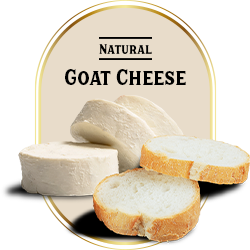 Sliced natural Le Blanc goat cheese served with artisanal bread on a neutral background.